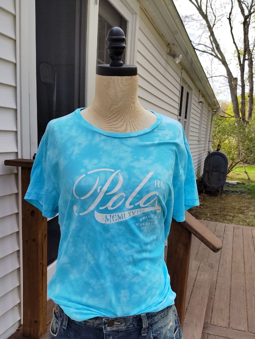 Polo by Ralph Lauren Women's Blue Tie-Dye Logo Tee